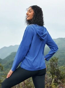 In My Nature Women's Half Zippered Hooded Sun Protection Jacket - Royal Blue - View 2