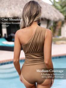 Swim Chiccia Bộ đồ tắm một mảnh không tay đi biển mùa hè dành cho nữ - Màu Khaki - Xem 2