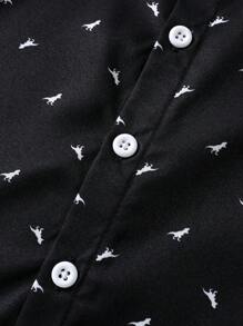 SHEIN 1pc Young Boy Versatile Gentleman Print Short Sleeve Shacket, Suitable For Summer, Schoolwear, Getaway, Holiday, Travel, Relax, Sunbathing - Black - View 5