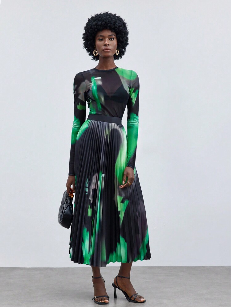 SHEIN Maija Jupe plissée à nouer pour femme à motif tie-dye