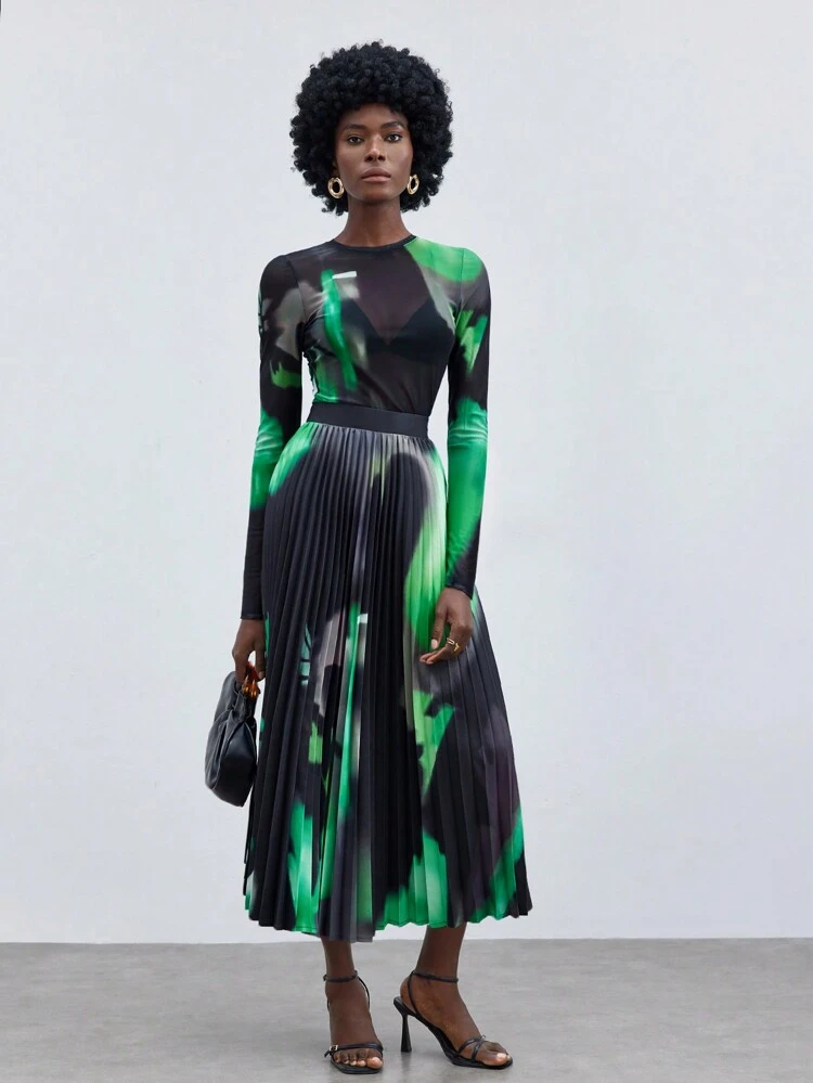 SHEIN Maija Women's Tie-Dye Pleated Skirt