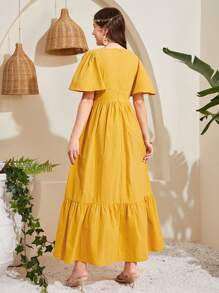 SHEIN Vestido De Punto Bordado Con Cuello En V Para Adolescentes - Amarillo - Ver 2