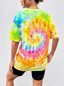 SHEIN EZwear Camiseta De Hombro Caído Tie-dye