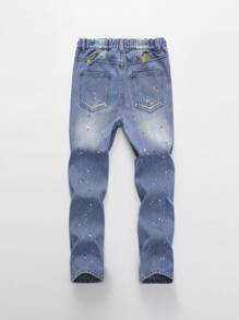 Jeans de estilo urbano para niño preadolescente con lavado pesado y detalle de salpicaduras de acuarela - Lavado ligero - Ver 2
