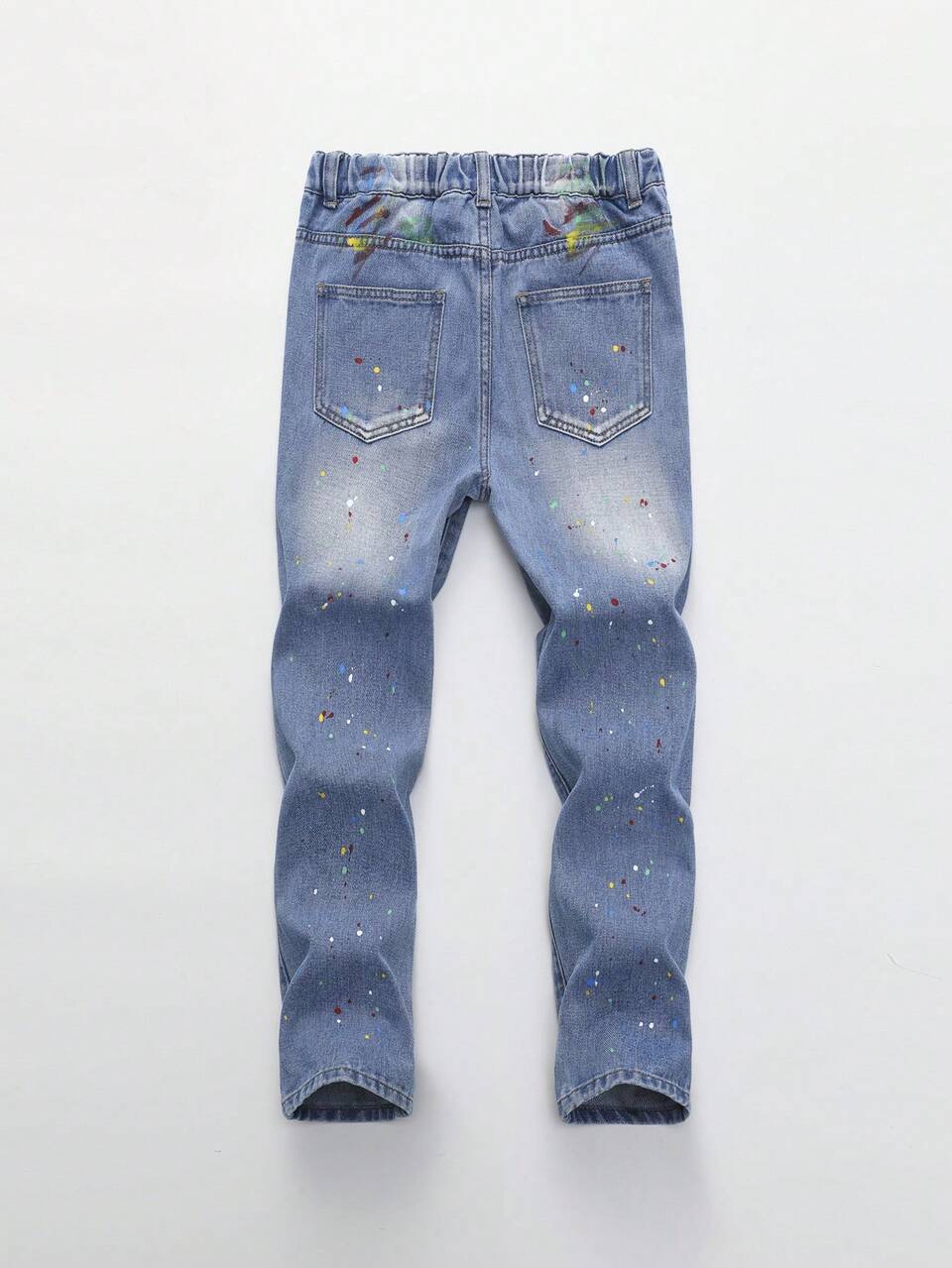 Tween Boy Street Style Heavy Washed Watercolor Splatter Detail Jeans