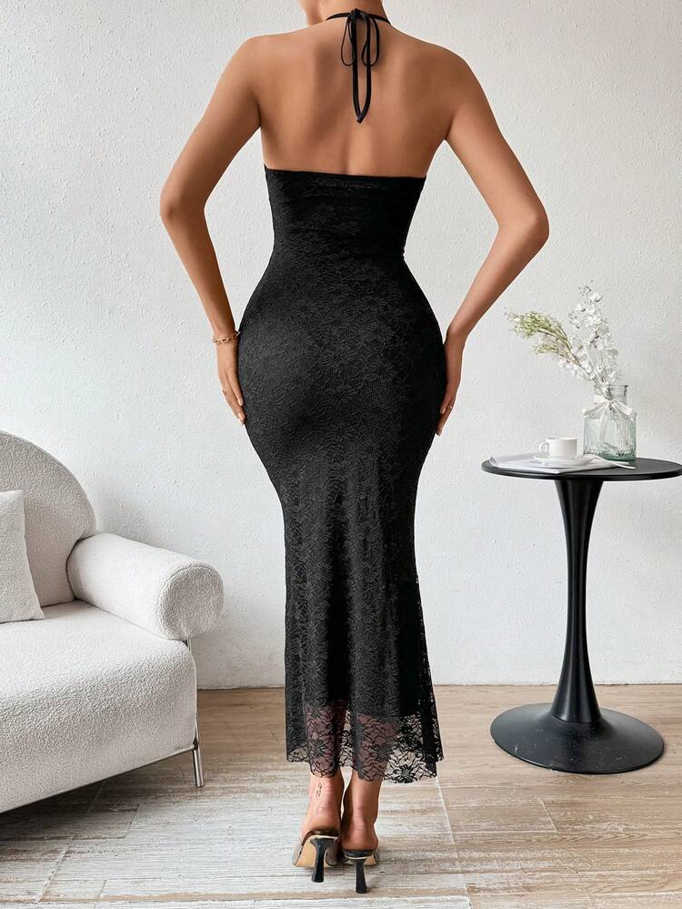 Lace Hollow Out Mermaid Halterneck Dress