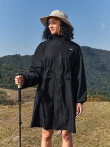 In My Nature Women's Long Sleeve Drawstring Waist Outdoor Raincoat - Black - View 7