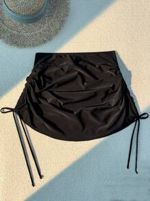 Swim Mod Summer Beach Women's Cover Up With Drawstring On Side - Black - View 4