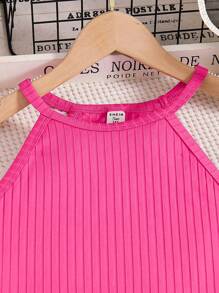 Teen Girl's Summer Halter Top And Bell Bottoms Set With Waist Bag And Belt - Hot Pink - View 7