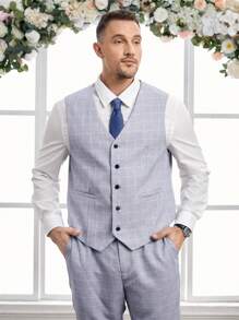 Manfinity VCAY Men's Plus Size Grid Single-Breasted Suit Vest And Pants