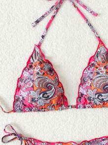 SHEIN Swim Bộ Bikini Hai Mảnh Cổ Tròn In Họa Tiết Paisley Đi Biển Mùa Hè - Nhiều màu - Xem 6