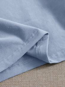 SHEIN EZwear 女士純色方領短袖t恤 - 霧霾藍 - 查看 5