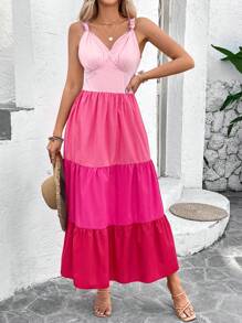 Breezaya Women's V-Neck Spaghetti Strap Multi-Layered Dress - Multicolor - View 6