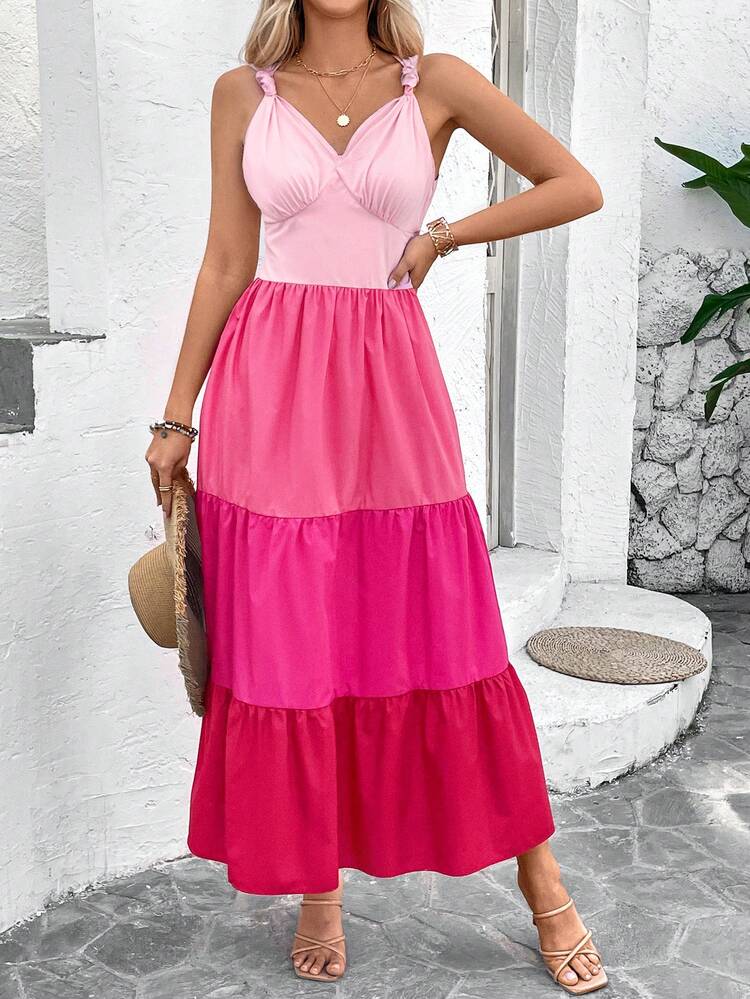 Women's V-Neck Spaghetti Strap Multi-Layered Dress