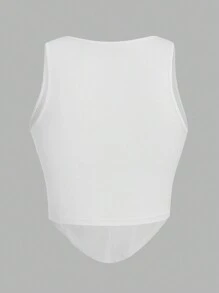 SHEIN EZwear 2 件黑白不对称下摆休闲修身女式背心，适合夏季 - 黑與白 - 查看 4