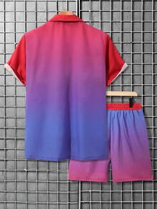 Manfinity RSRT 男款漸變色polo領短袖襯衫和短褲套裝 - 彩色 - 查看 2