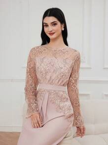 Modelyn Đầm Maxi hở lưng in hoa xẻ cao cho nữ - Hồng - Xem 5