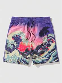 ROMWE MEN ROMWE Avant Nam In Sóng Quần short Thích hợp Đối với Mặc hàng ngày In Mùa Xuân Và Mùa hè - Nhiều màu - Xem 1