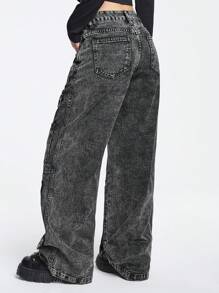 ROMWE Grunge Punk Flap Pocket Cargo Jeans - Dark Grey - View 6