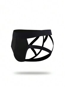 Men's Hollow Out Solid Color Breathable Briefs Sexy Underwear - Black - View 1