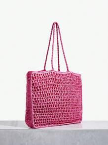 Twin Melody X SHEIN SHEIN SXY QUÝ VỊ, TÚI DỆT NỮ, TÚI TOTE, Thời trang, Mùa hè, Kỳ nghỉ, Rơm, KỲ NGHỈ - Màu Hồng Tươi - Xem 3