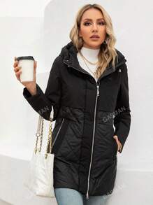 GASMAN Women's Zippered Front Hooded Regular Fit Padded Coat
