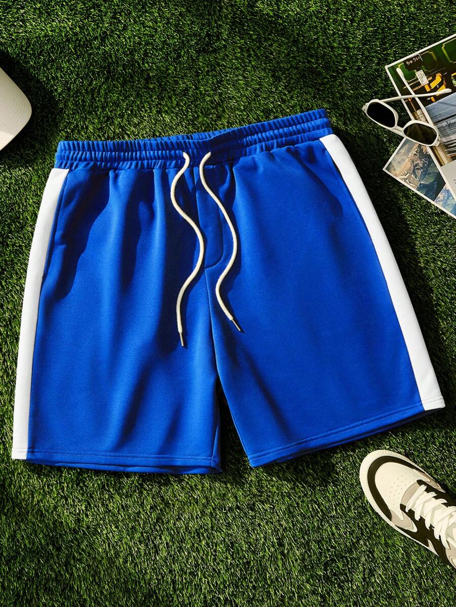 Manfinity RebelGame Men's Plus Size Color-Block Patchwork Casual Straight Shorts - Blue - View 1