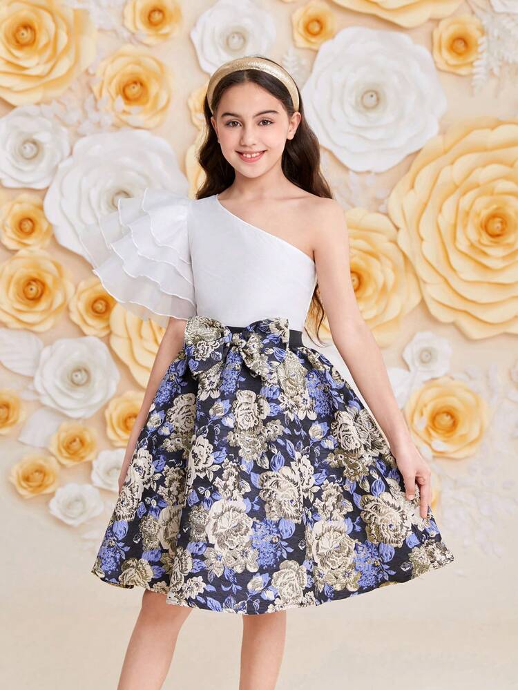 Tween Girl Gorgeous Ruffle One Shoulder Two Pieces Outfit