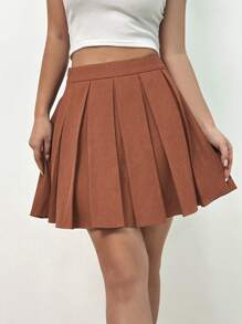 Flirla Women's Solid Color Pleated Skirt