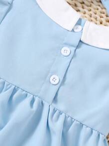 Souflis Souflis 女婴翻领褶皱短袖连体衣，带头带，可爱优雅的派对装，女婴连体衣，春夏 - 藍色 - 查看 6