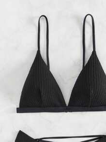 SHEIN Swim Set bikini a tinta unita in due pezzi, spiaggia estiva