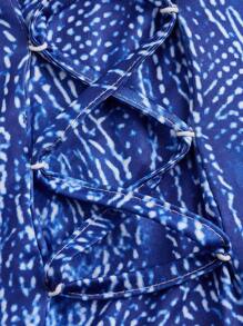 SHEIN Unity Women's Plush Hooded Dress With Patchwork Design And Front Ties - Blue - View 4