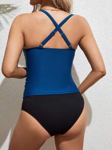 SHEIN Summer Pregnant Women's Twist Knot Tankini, Maternity Bathing Suit