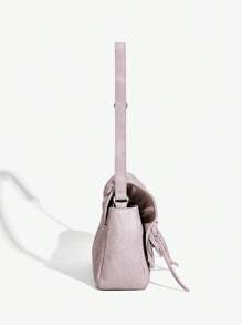 SHEIN ICON 女士单肩包，Y2K 包，粉色街头牛仔效果包，适合青少年情人节 - 粉色 - 查看 8