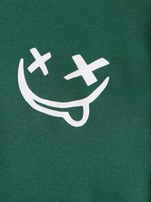 SHEIN Playful Pals Young Boys' Solid Color Sweatshirt And Pants Set With Expression Printing - Dark Green - View 6