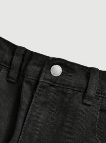 SHEIN Jeans di denim strappati con stampa grafica di cartoni animati e lettere, stile Y2K per ragazze pre-adolescenti, stile boho per primavera ed estate - nero - Visualizzare 4