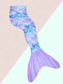 少女人魚鱗片印花單件泳衣,配有魚尾設計 - 彩色 - 查看 3