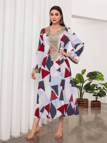 Al Najma V領飄袖土耳其長袍,阿拉伯傳統長袍 - 藍色 - 查看 6