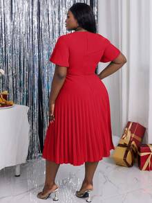 Plus Size Women Asymmetric Neckline Elegant Ruffle Sleeve A-Line Dress, Suitable For Commute, Graduation Ceremony, Church Service, Graduation Gown - Red - View 3