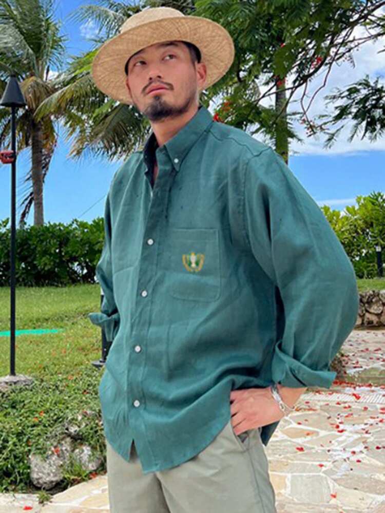 Men's Embroidered Spring/Summer Shirt,Fall Clothes Long Sleeve Men Shirt Vacation