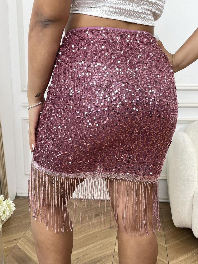 Franclia 大尺碼女裝亮片流蘇下擺半身裙 - 紫色 - 查看 2