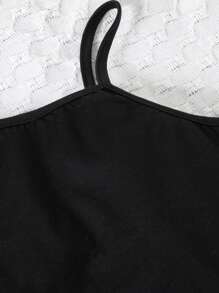 SHEIN 少女紮染 T 卹純色吊帶背心直筒褲套裝 - 黑色 - 查看 3