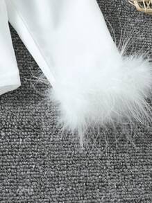 Young Girl's Fashionable And Versatile Simple White Shirt With Fuzzy Cuffs For Spring And Autumn - White - View 5