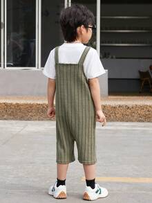 SHEIN Young Boy Solid Color Ribbed Knitted Jumpsuit - Army Green - View 2