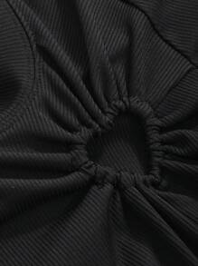 DAZY Cool And Stylish Women's Asymmetrical Cropped T-Shirt With Hollow Out Design And Waist-Tie For Summer - Black - View 2