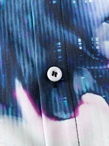 ROMWE MEN Street Life 男士肖像印花短袖襯衫 - 彩色 - 查看 4