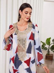 Al Najma V領飄袖土耳其長袍,阿拉伯傳統長袍 - 藍色 - 查看 8