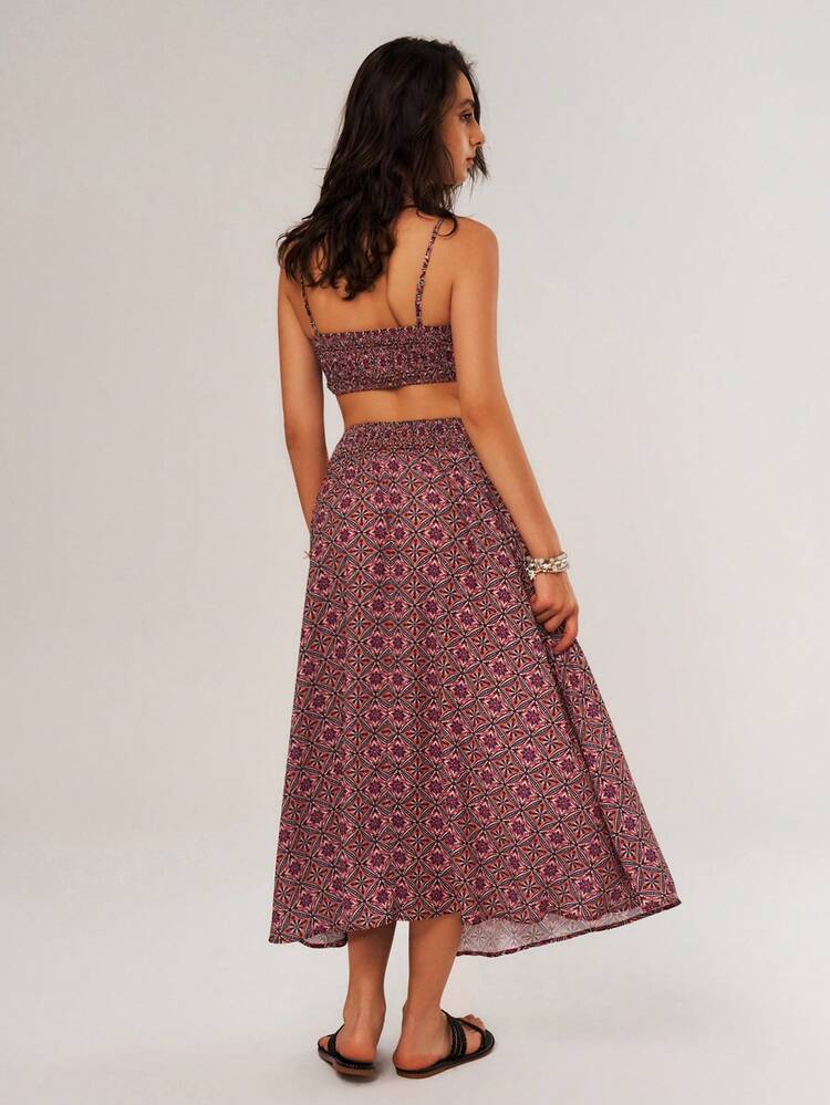 Women's Vacation Style Printed Cami Top And Skirt Set With Thin Straps