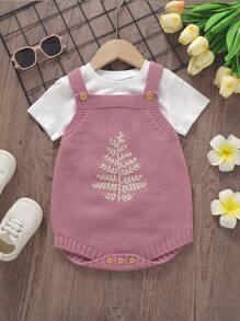 Baby Girl Embroidered Overalls Sweater Romper
