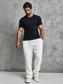 Manfinity Homme Pantalon De Jogging Grande Tailles Pour Hommes, Unicolore Couleur Avec Cordon De Serrage À La Taille